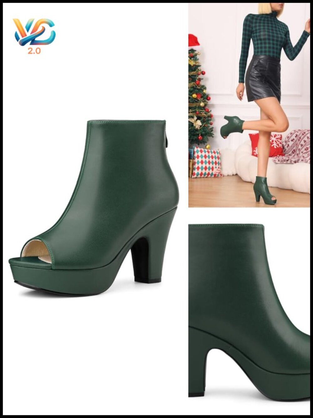 Peep Toe Ankle Boots with Chunky Heel Platform Back Zip